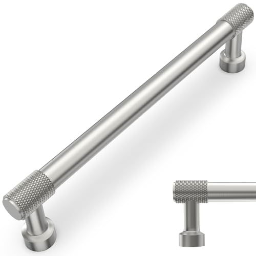 BUKOBYHE 10 Pack 10 Inch(254mm) Brushed Satin Nickel Kitchen Cabinet Handles Knurled Cabinet Pulls Drawer Pulls Kitchen Hardware