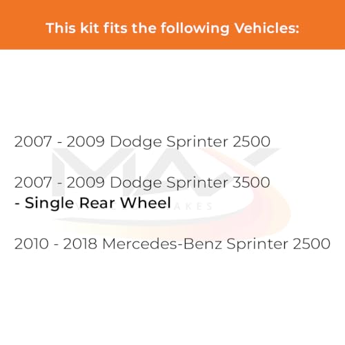 Image of Max Advanced Brakes Rear Brake Kit Compatible With 2010-2015 2016 2017 2018 Mercedes-Benz Dodge Sprinter 2500 3500 Replacement Premium OE Disc Brake Rotors and Ceramic Brake Pads