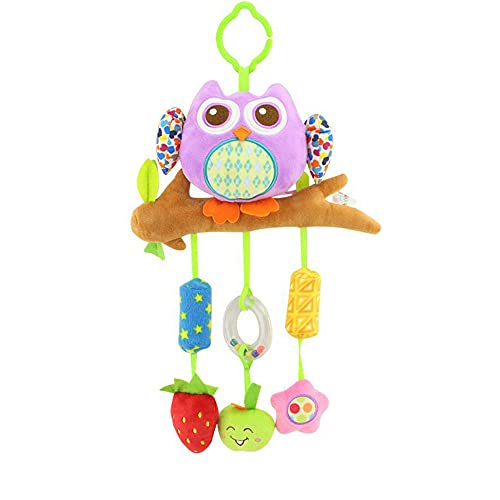 Image of D-KINGCHY Baby Toys Car Seat Stroller Toy Plush Hanging Toy Animal Stuffed Hanging Rattle Toys Newborn Crib Bed Around Toy with Teether Rattle Sound for 0-3 Years Old (Purple Owl)