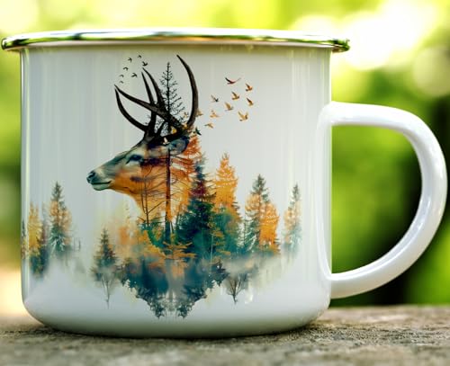 Taza de camping Loftipop Nature Buck esmaltada blanca 16 oz miniatura 2