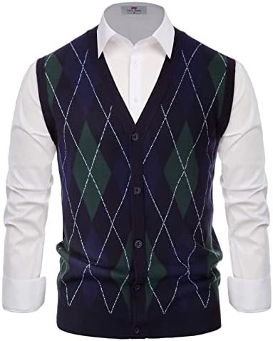 PJ PAUL JONES Mens Cardigan Sweater Vest Sleeveless V Neck Knitwear Button-Down Vest Blue, S