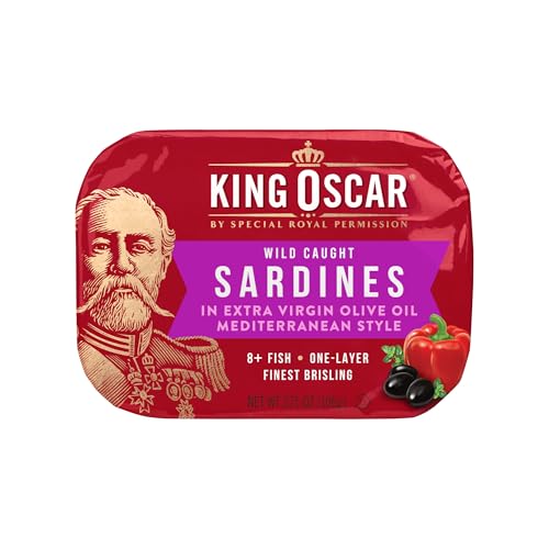 King Oscar Sardines in EVOO, Mediterranean Style, 3.75 Ounce Cans (Pack of 12)