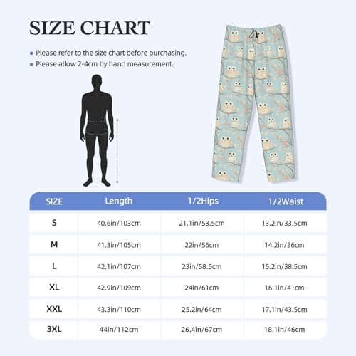 Mens Pajama Pants - Heart Owl Print Soft Sleep Lounge Pants For Men, Casual Pj Bottoms With Pockets3