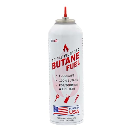 ZeroR® Butane Fuel Refill for Torch Lighters 315ml - Food-Safe & Triple-Filtered for Clean Burn - 100% Pure, Iso-Butane Refill for Torches, Kitchen & Refillable Lighters - 10.67 fl oz, 1 Can