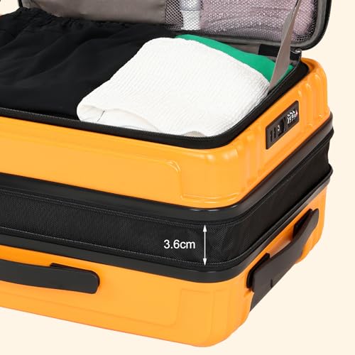 Image of Kaleenie 3 Piece 20 /24 /28 Inch Expandable Luggage Set, 20 inch Side Opening Carry On, 24 & 28 Inch Checked Middle Opening, ABS+PC Hardshell Lightweight Suitcase, Orange