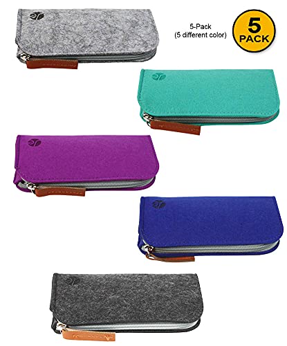 Javoedge [5 Pack], Soft Zipper Felt Adult Reading Eyeglasses Storage Case For Men Or Women With Microfiber Cloth #TOP6