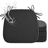 Shinnwa Chair Cushions for Dining Chairs 4 Pack, Faux Leather Kitchen Chair Cushions with Waterproof Cover and Non-Slip Bottom, Set of 4, 17x16x2in, Black