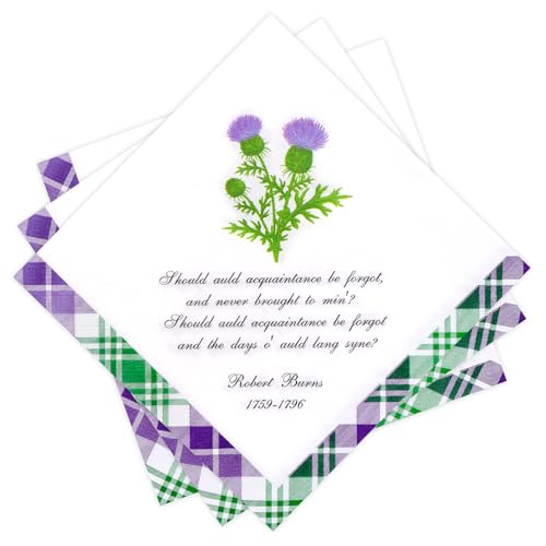 DPKOW 40pcs Thistle Flower Napkins Burns Night Table Decorations Scottish Tartan Napkins Paper Burns Night Serviettes Disposable 33 x 33cm Scottish Party Supplies Thistle Flower Decorations