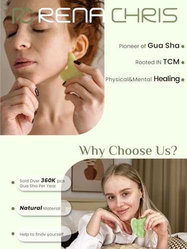 Image of Rena Chris Gua Sha Facial Tools, Jade Guasha Tool for Acupuncture, Manual Massage Tool for Jawline Sculpting and Puffiness Reducing, Gua Sha Facial Massage Tool with Silicone Case (Lime Green)
