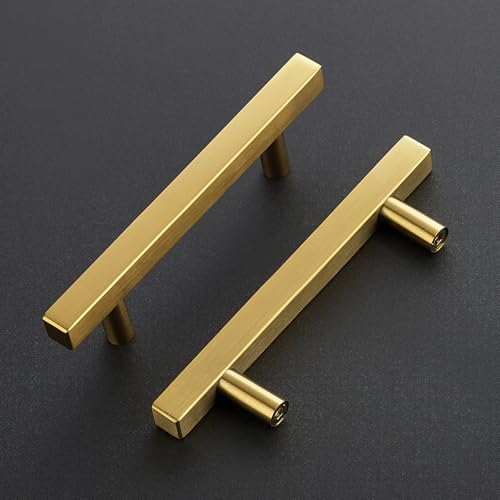 Image of Ravinte 10 Pack 3-3 /4 Inch Cabinet Pulls Gold Sqaure Kitchen Cabinet Handles Gold Cabinet Hardware Stainless Steel Drawer Pulls 6 Inch Overall Length with Mounting Template