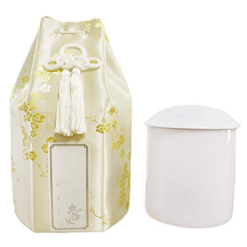 仏具 骨壷 梅 シルク 戒名シールつき 3.5寸 イエロー 覆い袋つき