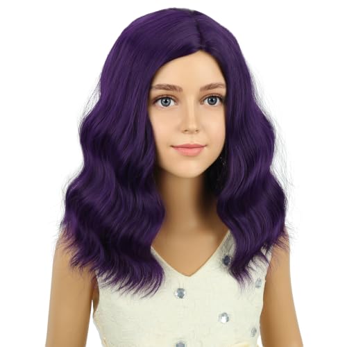 Image of PATTNIUM Dark Purple Wig for Short Purple Wavy Curly Wig Side Part Bob Wigs Synthetic Halloween Party Cosplay Hair