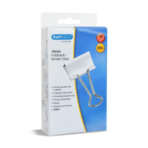 Rapesco 1493 Pinces à Double Clip 19 mm, Blanc, Lot de 80