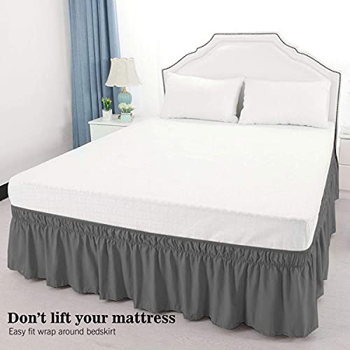 Greensboro Bedding Wrap Around Ruffled Skirt 18 Inch Drop Easy To Put On-Wrinkle Free Microfiber With Adjustable Elastic Belt Dust Ruffle Bed Skirt Double Elastic-King-Dark Grey Solid #TOP7