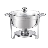 SILVER MOON 4.5 QT Round Chafing Dish, chaffing server set buffet, Stainless Steel Buffet Chafer wit