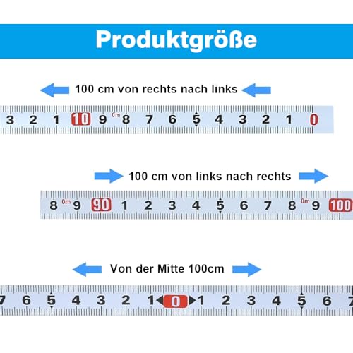 Selbstklebendes Maßband, 4 Stück Maßband zum Aufkleben Selbstklebend Metrisches Maßbands zum Aufkleben für Vermessung Werkbänke (Vorwärts, Mittelpunkt, Rückwärts)