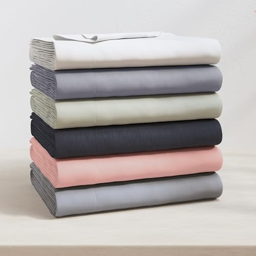 Image of Great Bay Home Cotton Jersey Knit Twin /Twin XL Sheet Set - Ultra-Soft, Stretchy, Heathered Melange Bed Sheets - Cozy, Soft T-Shirt Sheet & Pillowcase Set (Heathered Denim Blue)