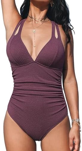 CUPSHE Damen Badeanzug V Ausschnitt Bauchweg Rückenfrei | Bequeme Passform, Mittlere Bedeckung, Für Strand und Pool