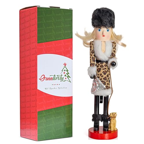 Ornativity Shopping Lady Christmas Nutcracker - Wooden Glitter Shopper with Dog Mom Themed Holiday Nut Cracker Doll Figure Decorations 15" - Thumbnail 4