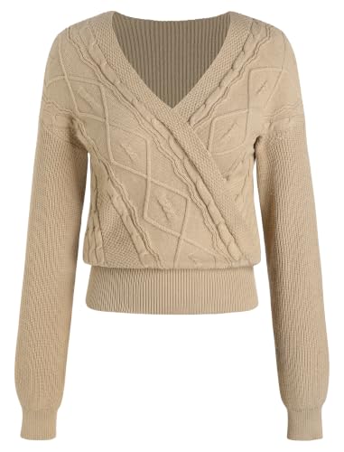 Image of ZAFUL Women's V Neck Cable Knit Sweater
