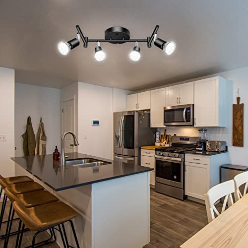 Pesuten 4 Lights Led Track Lighting Kit, Foldable Ceiling Spot Lighting With Flexibly Rotatable Head, Track Light For Kitchen Hallway Room Closet, Gu10 Bulbs Not Included (Black) #TOP5