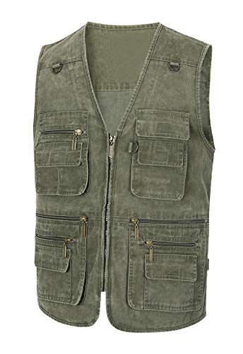 Image of Spanye Mens Safari Travel Photo Vest Outdoor Fishing Multi Pocket Jacket Beige