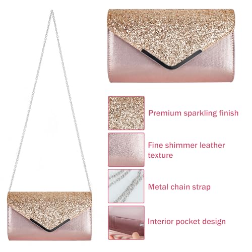 Image of Queena Womens Shiny Glitter Evening Clutch Envelope Handbag Chain Purse for Wedding Party Prom Gift for Mom Wife Girlfriend