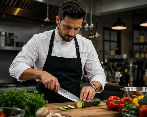 Image of Professional Chef Knife -8 Inch Japanese Style Kitchen Knife with Stainless Steel Blade & Wood Handle-Ultra Sharp Multipurpose for Vegetables & More (Dot Knife)