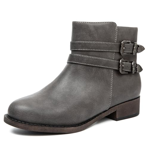 Image of Veittes Women's Low Heel Ankle Boots,Side Zip Casual Booties,Grey 9
