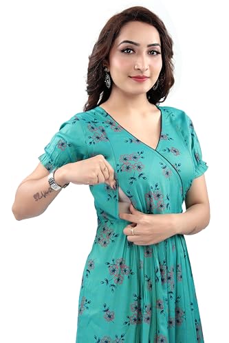 Image of B2F Women's Flared Anarkali Maternity Dress, Feeding Kurti with Concealed Zip for Pre & Post Pregnancy