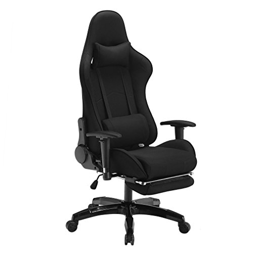 Cozime Gaming Stuhl Computerstuhl ergonomischer Schreibtischstuhl mit Fußstütze und Kissen, Höhenverstellbar, 150kg Belastbarkeit (Schwarz)