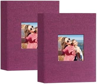 Artmag Mini Photo Album 4x6 50 Pockets 2 Pack, Linen Cover with Front Window Album Each Holds 52 Vertical Photos for Family Wedding Baby Children (Purple)