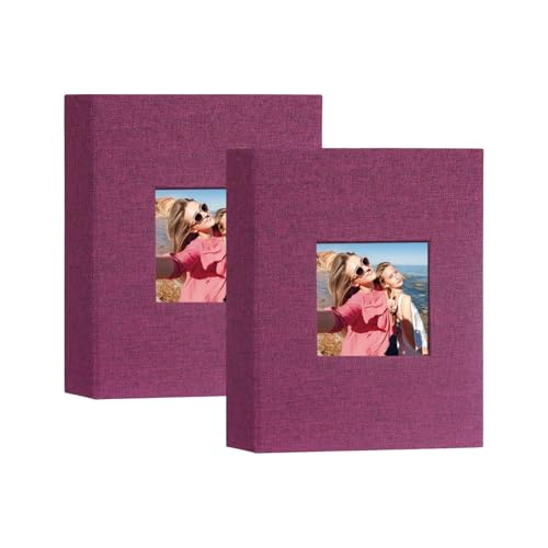 Artmag Mini Photo Album 4x6 50 Pockets 2 Pack, Linen Cover with Front Window Album Each Holds 52 Vertical Photos for Family Wedding Baby Children (Purple)