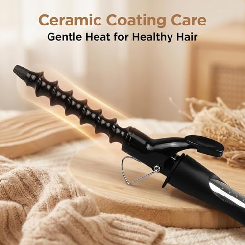 Image of 25mm Curling Iron Spiral Curling Wand for Long Hair Ceramic Beach Wave Curler Iron Waving Curler 1 inch Hair Crimper Tool for Women