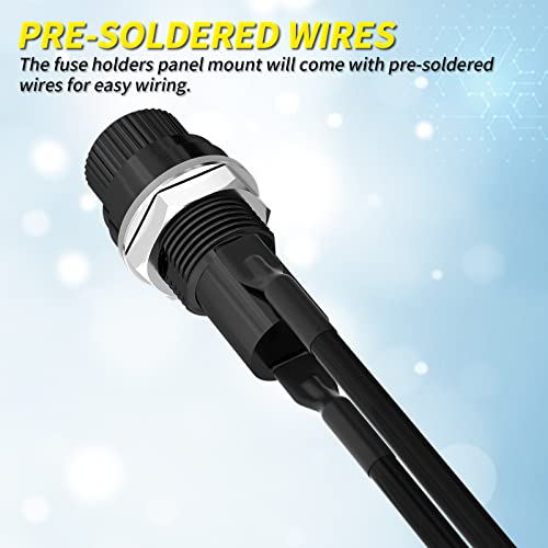 Joinfworld Panel Mount Fuse Holder 5X20Mm 12V Dc 250V Ac Screw Cap Fuse Holders With Pre-Soldered Wires And Fast-Blow Glass Tube Fuses - 5Pack #TOP3