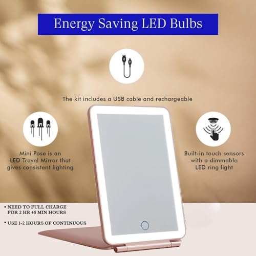 Image of LED Travel Mirror with Light, Rechargeable Folding Mirror with Touch Sensor Ring Light, 3 Light Modes, USB Cable Included