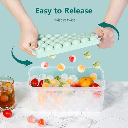 Image of Optish 3 Pack Ice Trays for Freezer, 99 PCS Ice Cube Tray with Lid and Bin, Round Ice Cube Trays for Freezer, Circle Ice Cube Tray for Chilling Drinks (1 inch, Green)