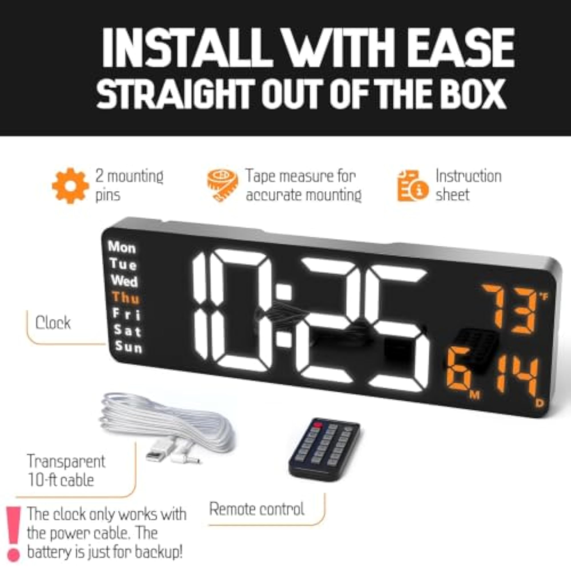 LED Digital Wall Clock with Remote Control