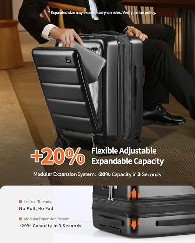 Grey Carry on 20IN + Black Check In 20IN Expandable Luggages,Front Pocket Hardside Travel Suitcase Unbreakable -with Cup Holder,USB Charge,Side Pothook, 360°Spinner Wheels, TSA Lock2