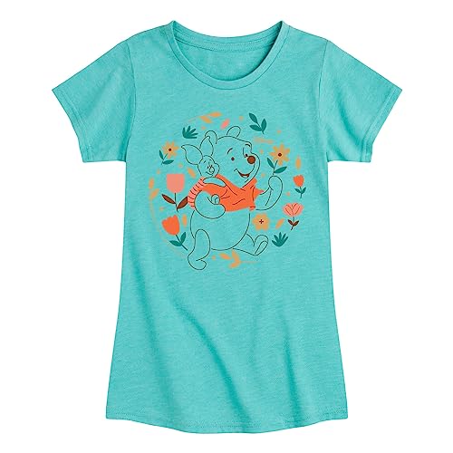 Disney Winnie The Pooh - Pooh and Piglet Playing in Flowers - Toddler and Youth Girls Short Sleeve Graphic T-Shirt