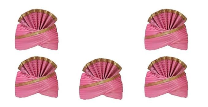Traditional Pagdi/Turban for Men and Women Pack of 5| Authentic & Stylish Headwear for Weddings, Cultural and Religious Occasions| Perfect for Cultural Events (Pink, Free size)-image-6