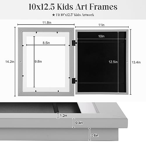 Image of [2-Pack] Kids Art Frames, 10x12.5 Front Opening Kids Artwork Frames Changeable, Gray Artwork Display Storage Frame for Wall, Holds 50 Pcs, for 3D Picture, Crafts, Children Drawing, Hanging Art,