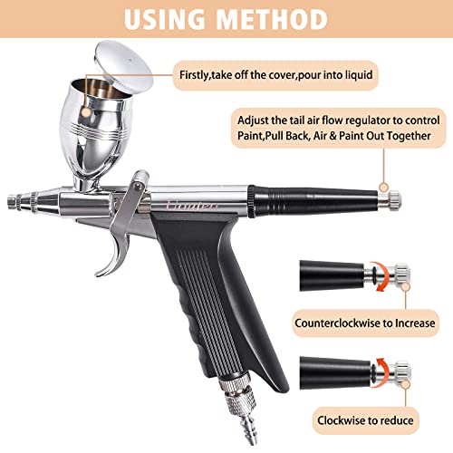 Image of Airbrush Trigger Gun with 0.3 mm Needles 2CC /5CC /13CC Cup | Airbrush Gun Dual-Action Gravity, Multi-Purpose Air Brush Makeup Model Coloring Painting Nail Cake Decor