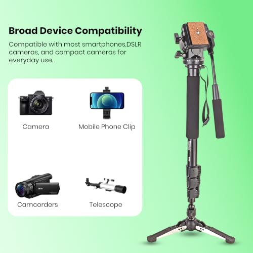Image of Simpex Monopod 882 Professional Aluminum Monopod with Fluid Head Mount for Video Production Stand for DSLR Cameras, camcorders with 3 Adjustable Sections and Rubber Grip, Payload Upto 6kgs