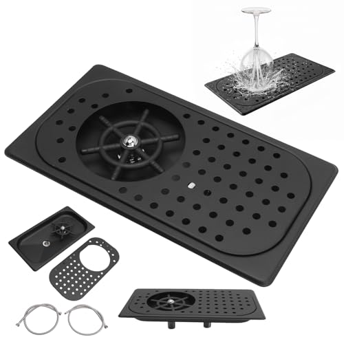 YUYTE Bar Sink with Glass Rinser,Stainless Steel Pitcher Rinser Cup Washer Glass Cleaning Rinser High Pressure Washing with Drain Drip Tray Hose for Bar Coffee Shop (Black A)