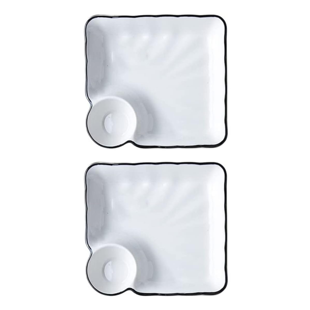 Gadpiparty Lot Vaisselle 2 Pièces Assiettes en Céramique Blanc pour Sushis et Plats Asiatiques avec Bol à Sauce
