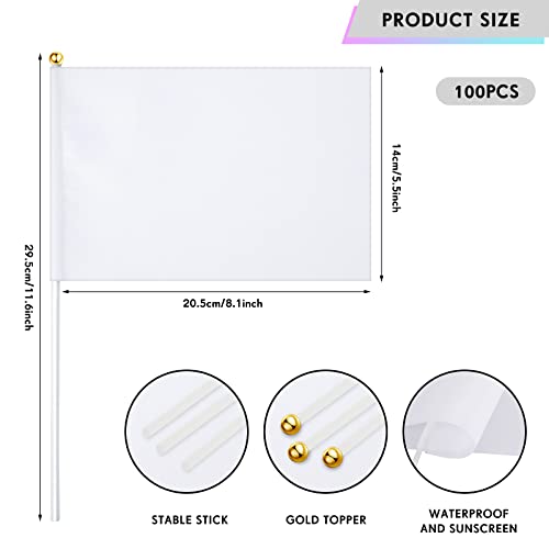 100 Pieces Solid White Blank Sublimation Flags Mini White Diy Flags On Stick Small Blank Flag Party Decorations For Parades Kids Birthday Party Wedding Events Celebration #TOP1