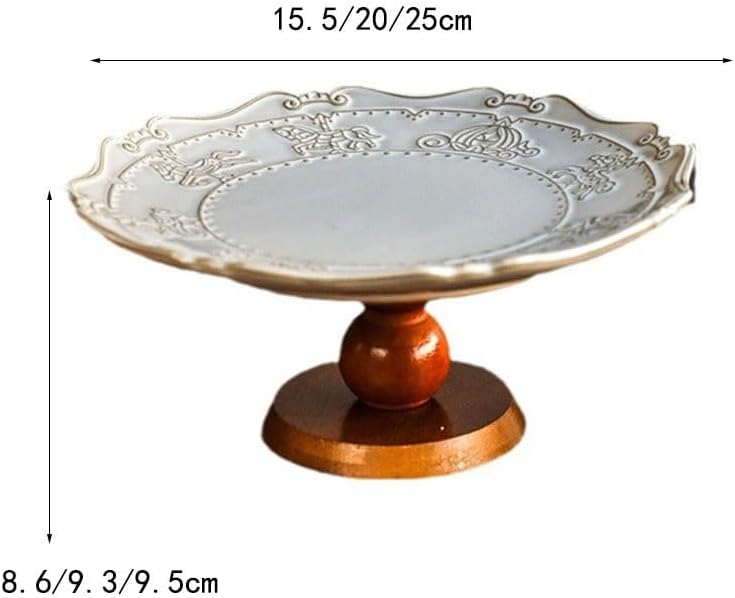 French Embossed Dessert Tray Ceramic Wooden High Legged Fruit Platter Snack Storage