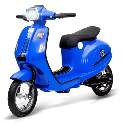 Hipicute Electric Motorcycle for Big Kids, 24V 350W Ride on Moped, Max Up to 14MPH, With Rear Brake, Twist Grip Throttle & LED Light, Motorbike for Teens 8-12, Blue