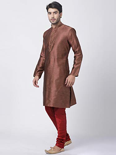 Image of VASTRAMAY Men's Maroon Cotton Silk Blend Kurta and Pyjama Set VASMK047MAnPMA 46